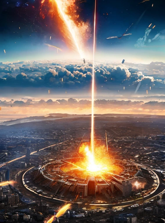 Dirty, apocalyptic wind, Paris, future, Destroyed、Colony drop、crater、Meteorite impact、Rain of fire、Explosively、blast