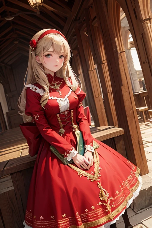 (masterpiece), (highest quality), (Super detailed),Girl in red medieval dress