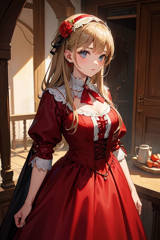 (masterpiece), (highest quality), (Super detailed),Girl in red medieval dress