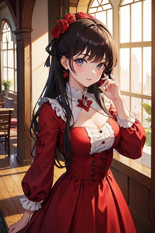 (masterpiece), (highest quality), (Super detailed),Girl in red medieval dress