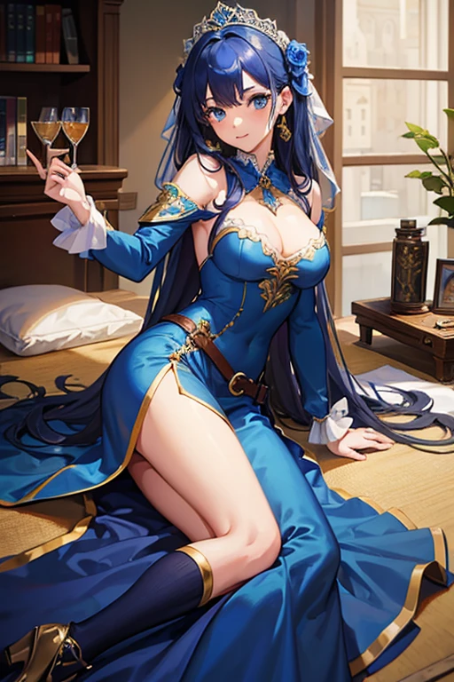 (masterpiece), (highest quality), (Super detailed),Girl in a blue medieval dress