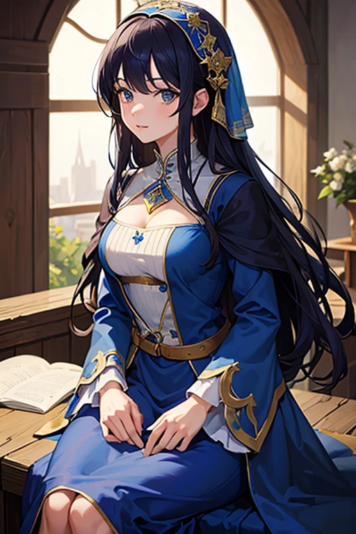 (masterpiece), (highest quality), (Super detailed),Girl in a blue medieval dress