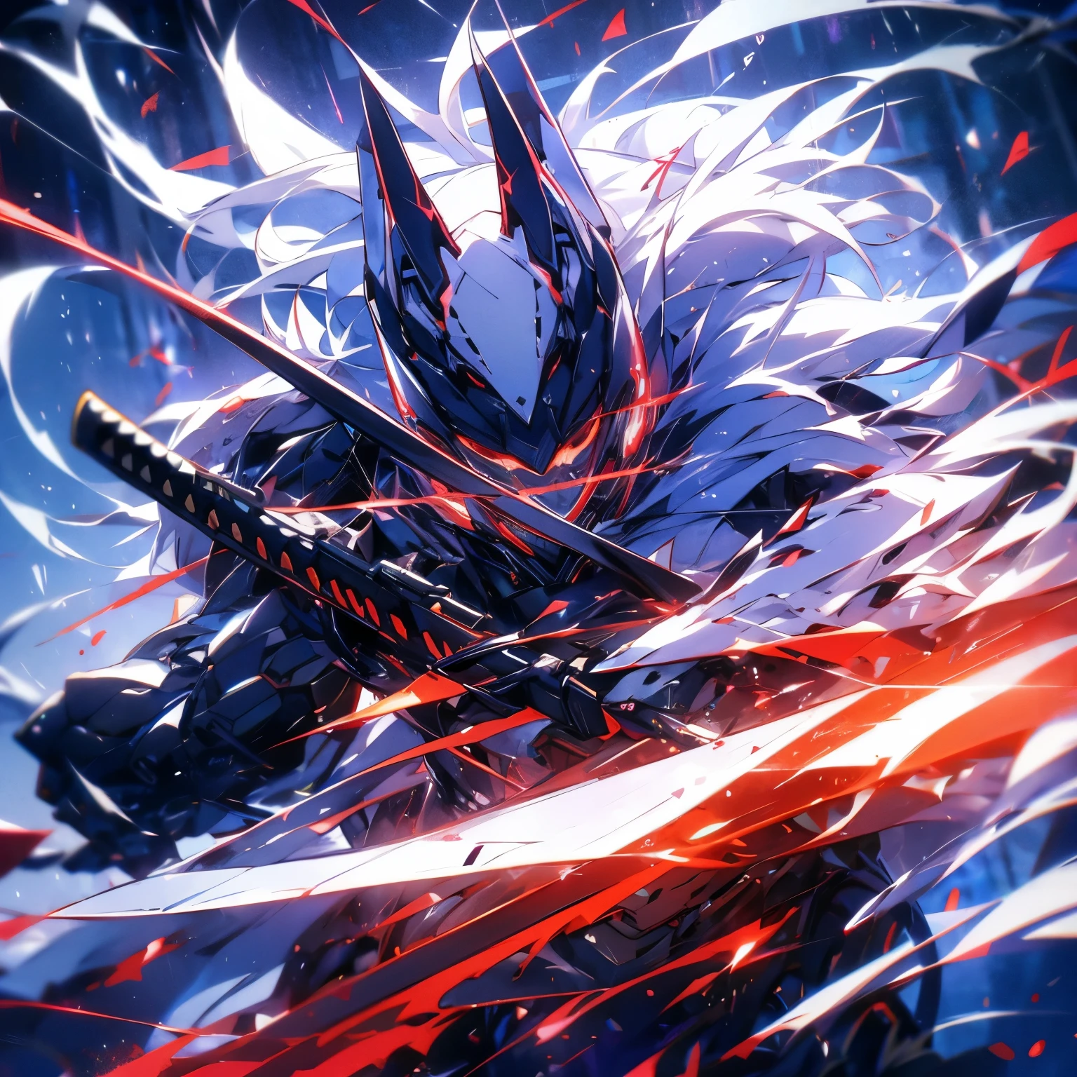 cybernetic wolf black guy sam honkai starral katana wolf fire effect