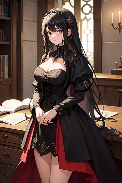 (masterpiece), (highest quality), (Super detailed),Girl in a black medieval dress