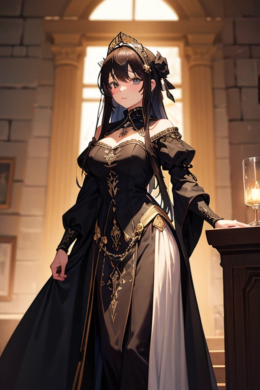 (masterpiece), (highest quality), (Super detailed),Girl in a black medieval dress
