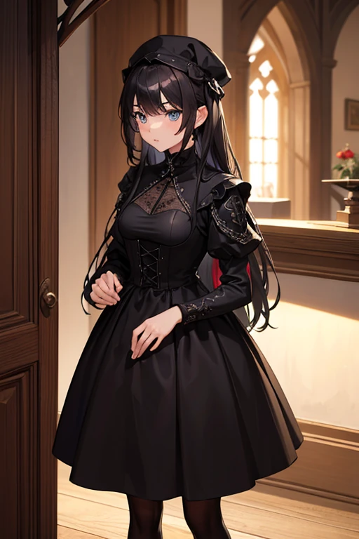 (masterpiece), (highest quality), (Super detailed),Girl in a black medieval dress