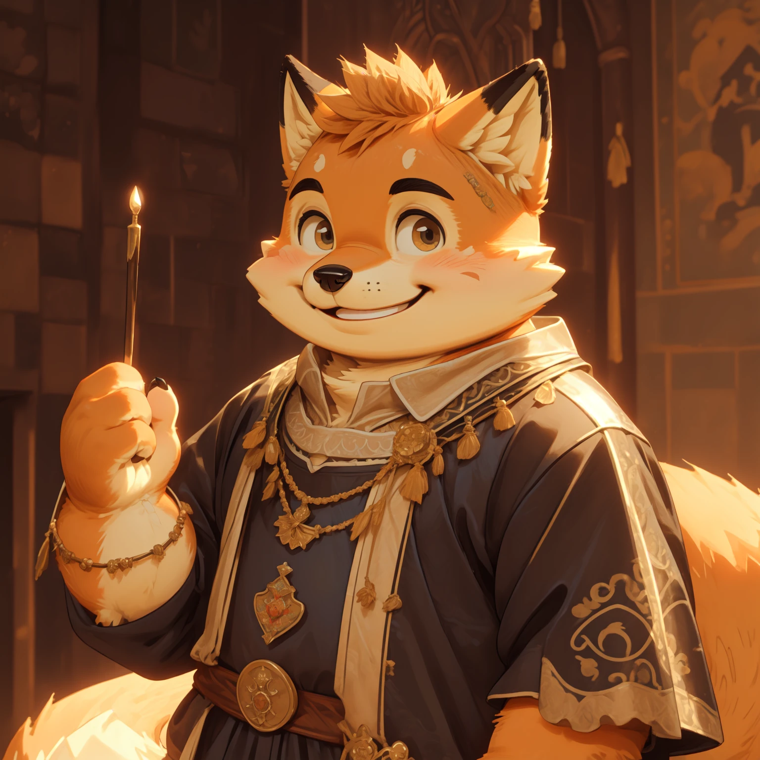 New Jersey 5 Furry,fox,Personal portrait,Exquisite,Chubby,Orange plush fur,Cute face,Black eyebrows,child,Medieval royal palace,Western Prince Costume,Smile