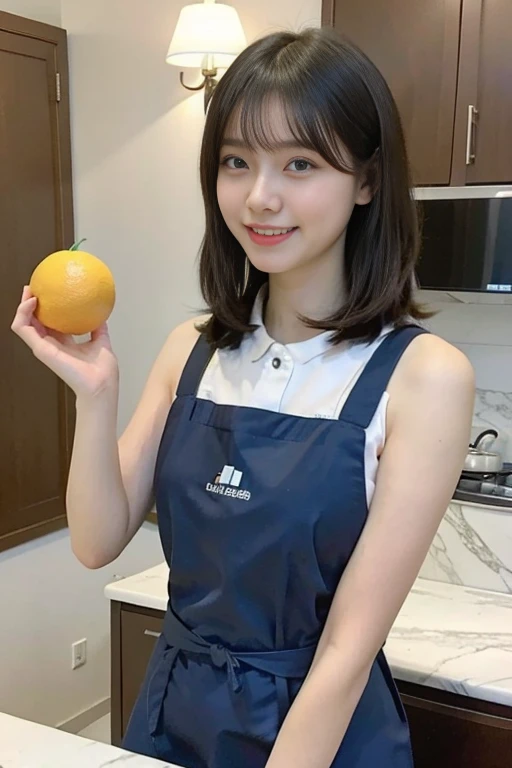 a woman is cooking、(kitchin_Apron:1.Wear 3)、Good Hand、4K、hight resolution、​masterpiece、top-quality、Cap:1.3、((Hasselblad photo))、Fine skin、sharp focus、(lighting like a movie)、Soft lighting、dynamic ungle、[:(Detailed face:1.2):0.2]、Medium chest、sweats streamed skin:1.2、(((In the kitchen))) A smile　Beautiful profile　Colossal tits　Beautiful body　Tying hair　Wide background々and a luxurious living room　Luxurious and luxurious living　Luxurious living room　Beautiful living room　Beautiful living room　A smile　an orange　lemons　A smile　Laughing　banana in　pineapple　Luxurious room　beautiful  lighting　Beautiful lighting　Very large room　very high image quality　very high res　8k Photos　Viewer's Perspective　Very gorgeous kitchen　Luxury Kitchen　white tank tops　White Apron　Millionaire Kitchen　Great kitchen　Luxury Kitchen　Luxury Illuminator　Very wide々and kitchen