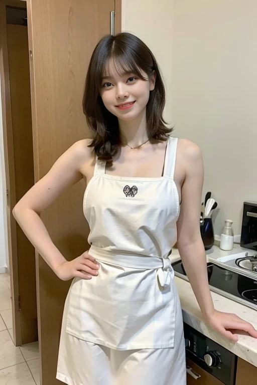 a woman is cooking、(kitchin_Apron:1.Wear 3)、Good Hand、4K、hight resolution、​masterpiece、top-quality、Cap:1.3、((Hasselblad photo))、Fine skin、sharp focus、(lighting like a movie)、Soft lighting、dynamic ungle、[:(Detailed face:1.2):0.2]、Medium chest、sweats streamed skin:1.2、(((In the kitchen))) A smile　Beautiful profile　Colossal 　Beautiful body　Tying hair　Wide background々and a luxurious living room　Luxurious and luxurious living　Luxurious living room　Beautiful living room　Beautiful living room　A smile　an orange　lemons　A smile　Laughing　banana in　pineapple　Luxurious room　beautiful  lighting　Beautiful lighting　Very large room　very high image quality　very high res　8k Photos　Viewer's Perspective　Very gorgeous kitchen　Luxury Kitchen　white tank tops　White Apron　Millionaire Kitchen　Great kitchen　Luxury Kitchen　Luxury Illuminator　Very wide々and kitchen