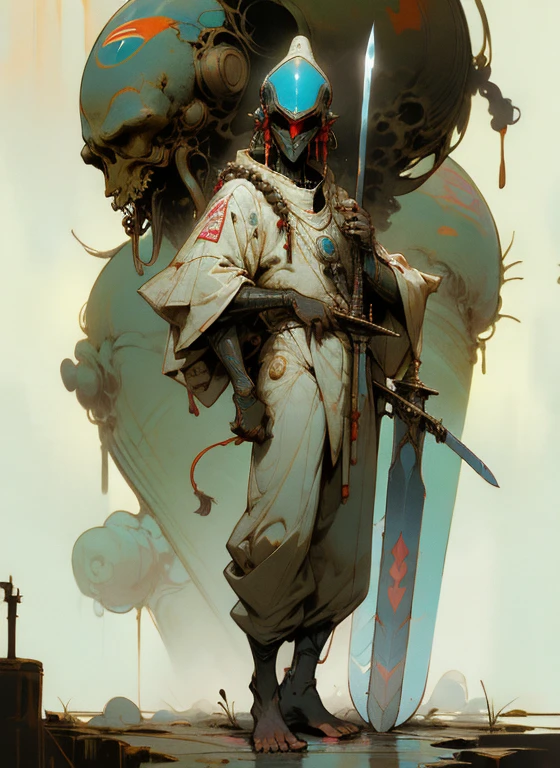 Perfect Proportions, Anatomically correct, (Head to Toe: 2.0), (Full body image: 2.0), alone, (Casshern: 1.6), Highly stylized, Deviant art, masterpiece, Very detailed, Fine grain, expressive Fine grain, Detailed pupil, Futuristic, ((1950s Sci-Fi Helmet)), ((Pointed helmet)), Rubber Gloss, (Flight Suit:1.4), big boot, Full body image, Full Body Shot, nvInkpunk, professional photograph of alexander_skarsgard, Tassel, big beads, (大きなTassel), cyber punk, Inkpunk, Paint tray, Ink splash, (Action pose:1.0), ((Holding the Sword))