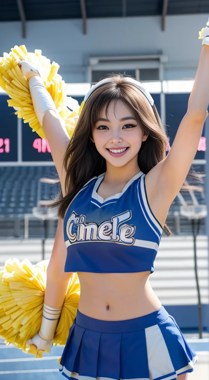 8K raw photo beautiful indin woman:2.0、24 year old、jpn、Cute Baby Turtle、heavy breasts、((cheer girl:1.5))、a miniskirt、beautiful eyes finely detailed、eyelashes brown eyes:1.2))、beautiful double eyelid、eyeshadows、Perfect eye makeup、((A smile:1.6))、Beautiful and thin legaroon hair)、Medium Hair、fluffy hair、stadio、Daytime、 、 Sexy navel、Skinny Legs、tthin eyebrows、Tear bag、lofty nose、((extemely sexy))