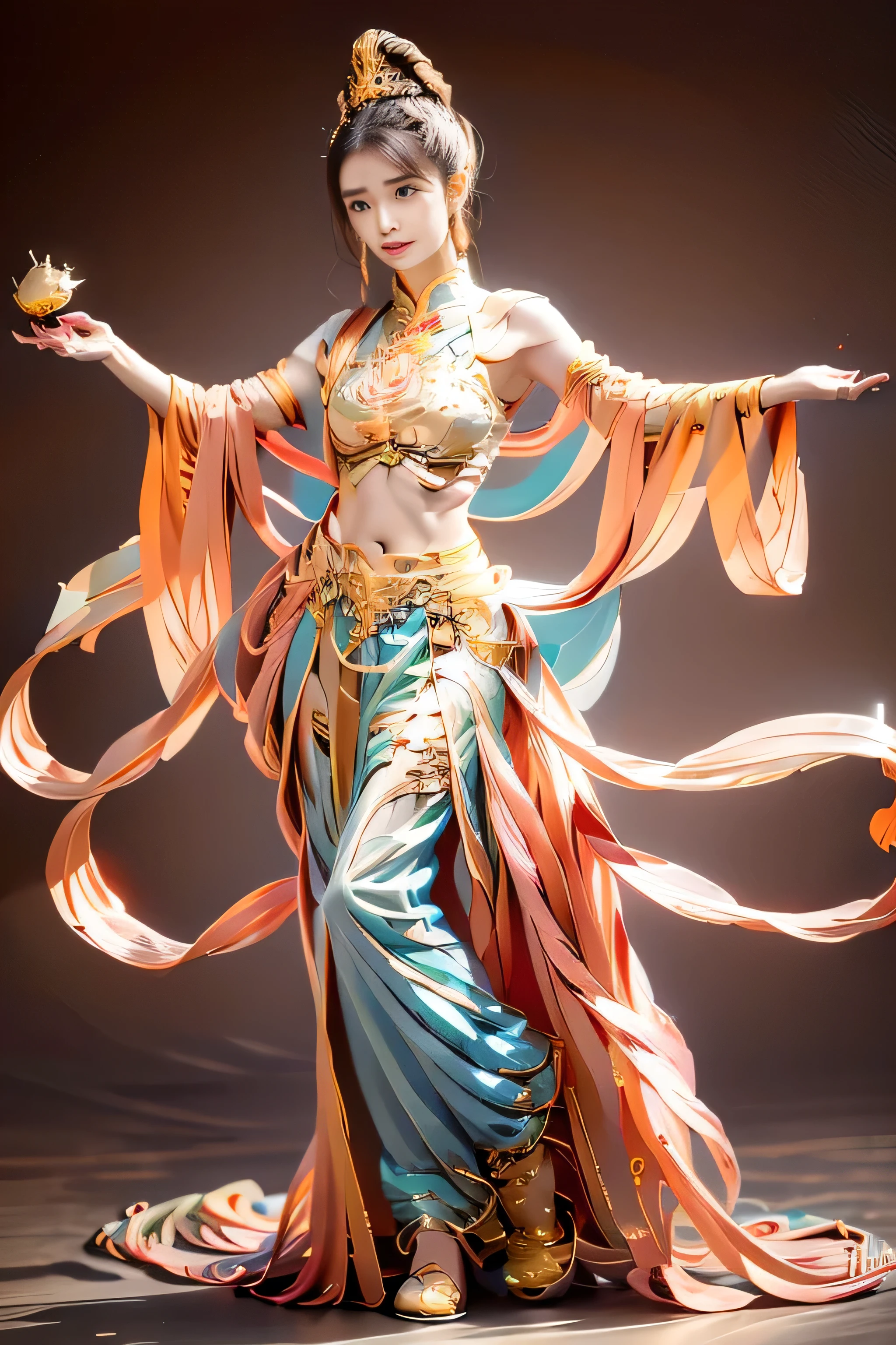 Masterpiece,(best quality:1.3),Ultra high resolution,raw photos,Fine skin,beautiful light,(realistic, photo-realistic:1.4),
1 girl,Full body,Dunhuang,