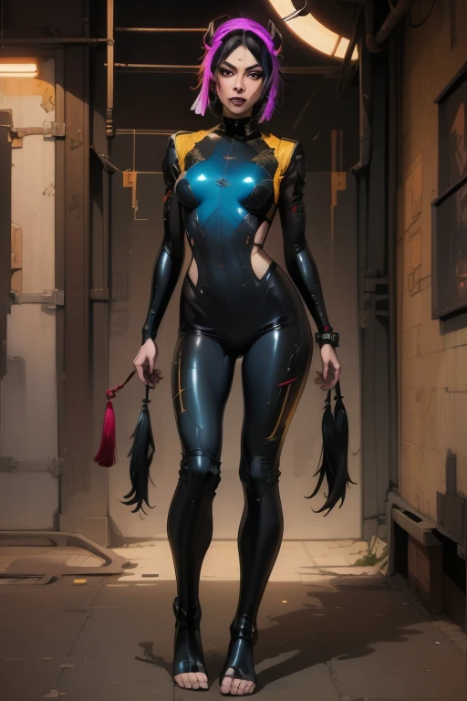 Perfect Proportions, Anatomically correct, (Head to Toe: 2.0), (Full body image: 2.0), alone,Highly stylized, Deviant art, masterpiece, Very detailed, Fine grain, expressive Fine grain, Detailed pupil, Futuristic, Rubber Gloss, (Flight Suit:1.4), Patent leather boots, Full body image, Full Body Shot, nvInkpunk,_skarsgard, Tassel, big beads, (大きなTassel), cyber punk, Inkpunk, Paint tray, Ink splash, (Action pose:1.0),