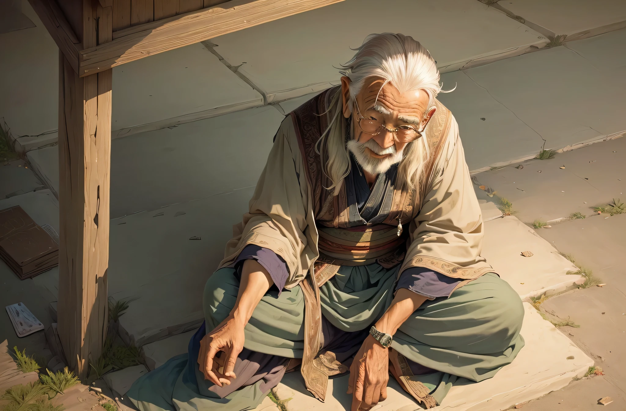 Old man sitting on the ground,Fortune Telling