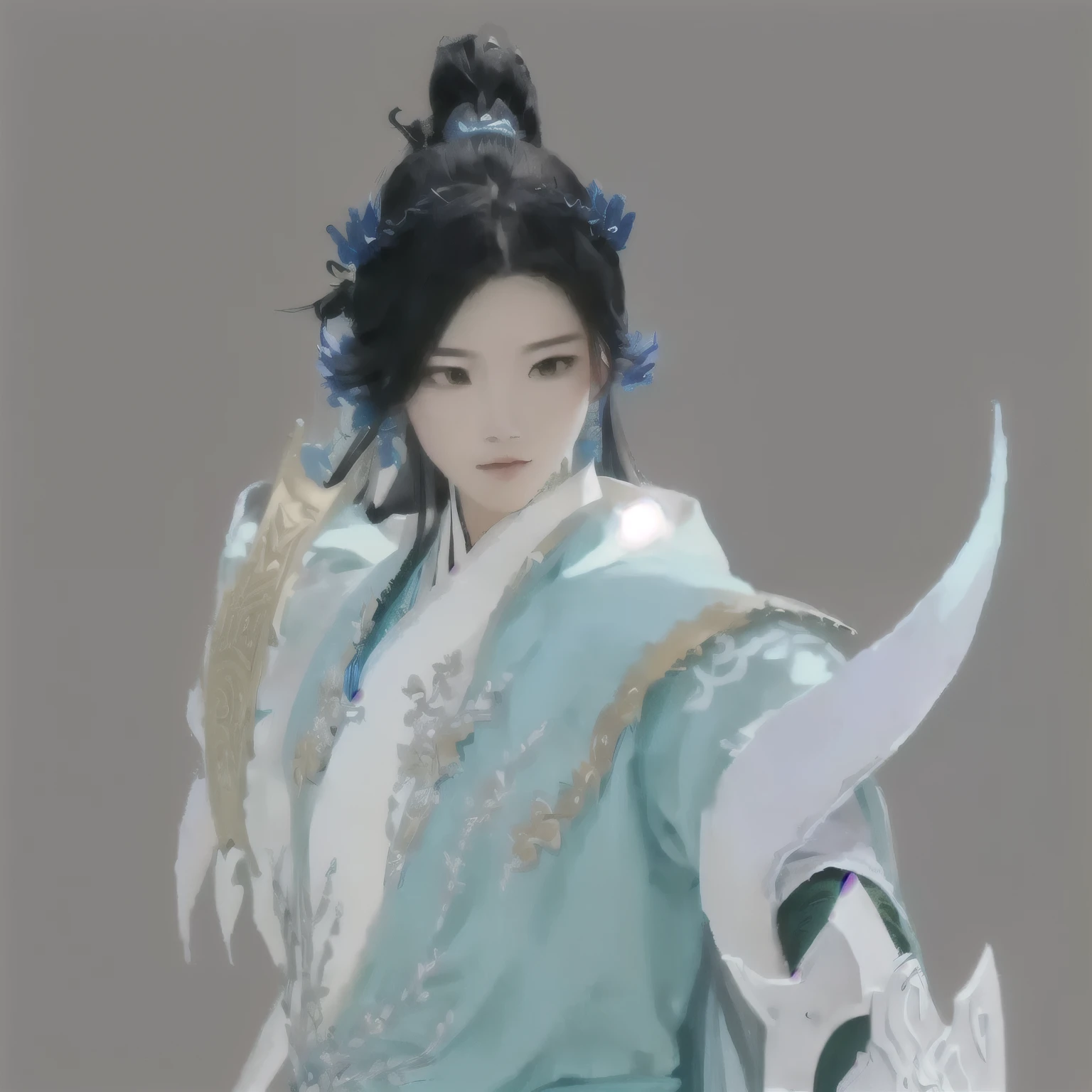 arafed image of a woman in a blue dress with a sword, heise jinyao, zhao yun, full body xianxia, xianxia hero, bian lian, yun ling, loong, inspired by Li Mei-shu, inspired by Huang Shen, inspired by Zhao Yuan, inspired by Ju Lian, inspired by Pu Hua