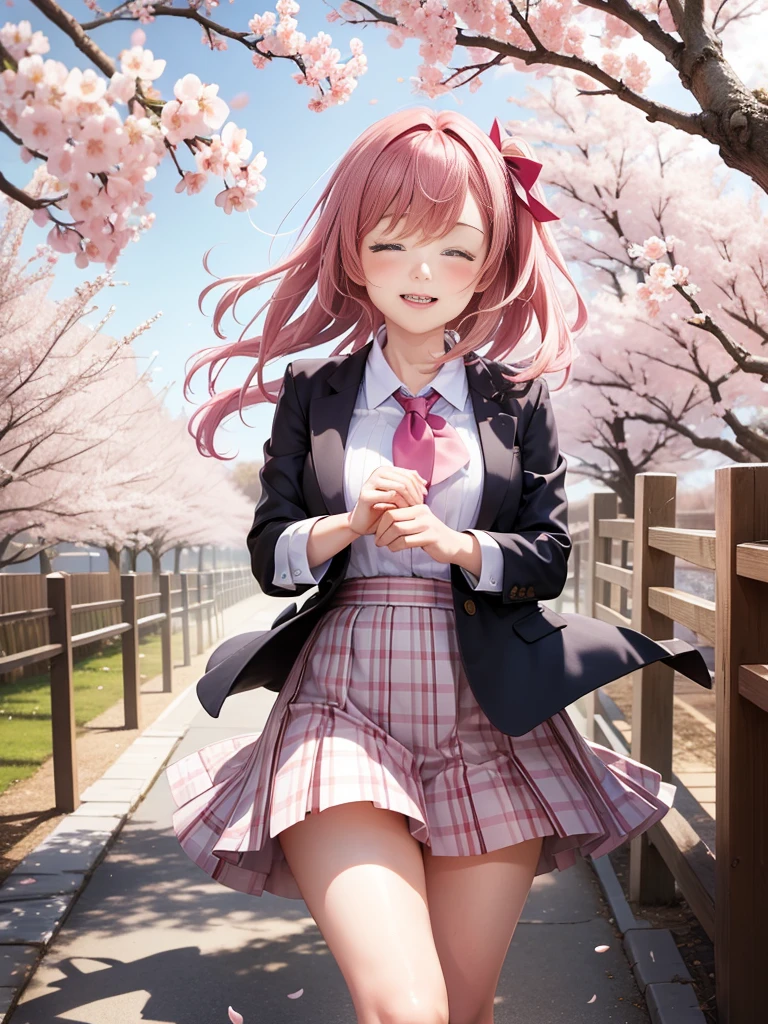 A strong wind is blowing through the cherry blossom garden