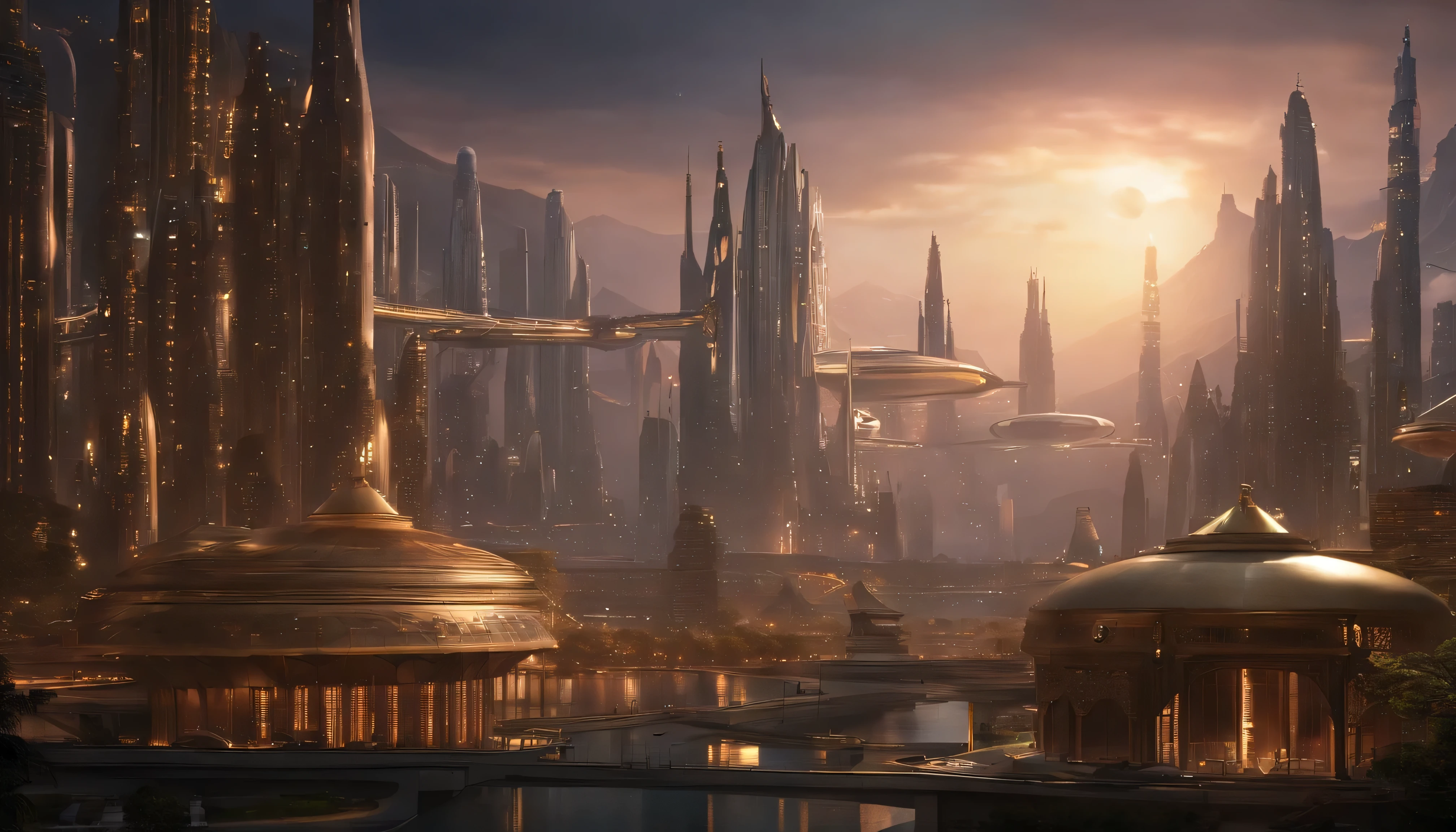 Space City、Future City、alien、Floating in space、cyber punk、A row of skyscrapers、Space Station、highest quality、masterpiece、24century、dream、Utopian、Earth、The world of dreams、Fantasy、𝓡𝓸𝓶𝓪𝓷𝓽𝓲𝓬、Beautiful City