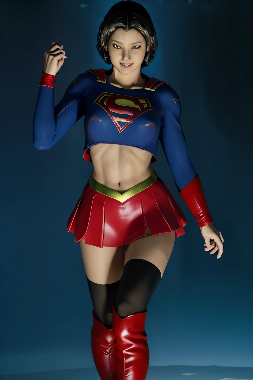 No background、(((Beautiful legs in black tights.)))、(((Legally express the beauty of your smile)))、((((Make the most of your original images)))、(((Supergirl Costume)))、(((Beautiful short bob hair)))、(((suffering)))、(((Please wear black tights....、Wear red boots)))、((Best image quality、8k))、((highest quality、8k、masterpiece:1.3))、(((Preserve background )))、Sharp focus:1.2、Beautiful woman with perfect figure:1.4、Slim Abs:1.2、Wet body:1.5、Highly detailed face and skin texture、8k