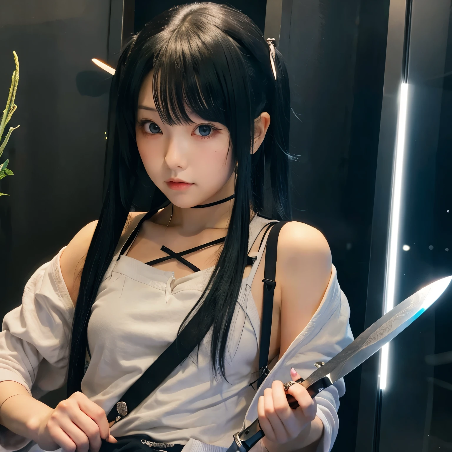 Anime cute girl with knife