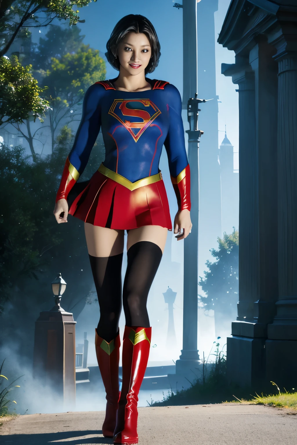 No background、(((Beautiful legs in black tights.)))、(((Legally express the beauty of your smile)))、((((Make the most of your original images)))、(((Supergirl Costume)))、(((Beautiful short bob hair)))、(((suffering)))、(((Please wear black tights....、Wear red boots)))、((Best image quality、8k))、((highest quality、8k、masterpiece:1.3))、(((Preserve background )))、Sharp focus:1.2、Beautiful woman with perfect figure:1.4、Slim Abs:1.2、Wet body:1.5、Highly detailed face and skin texture、8k