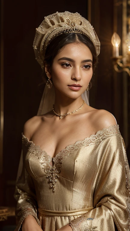 (Pure Color: 0.9), (Color: 1.1), (Masterpiece: 1,2), Top Quality, Masterpiece, High Resolution, Original, Highly Detailed Wallpaper, Beauty, Victorian, Dress, Melancholy, Big Breasts, Sepia Color, 40 years old, Zen_daya