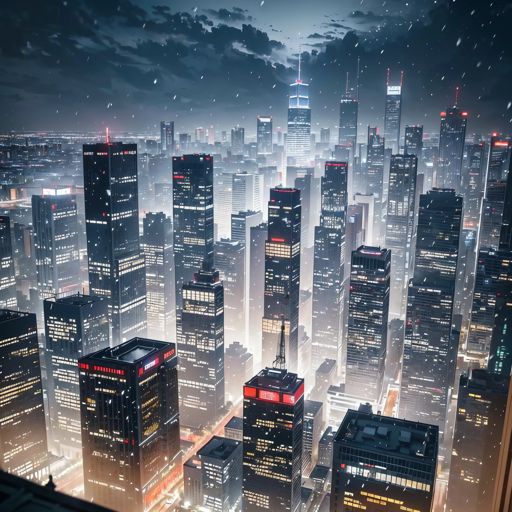 ((​masterpiece)), ((top-quality)), (hight resolution:1.4), (extremely detailed CG unified 8k wallpaper),(Near and far law),Ray Tracing,(A city turned into a jungle:1.5),(depth of field),(beautiful night scene:1.4),(projected inset),(((very dark background))),(Midnight:1.4),midwinter,(cloudy ash sky:1.2),(Detailed Shinjuku Gyoen National Garden;1.4),(Detailed ruins:1.4),(In the midst of falling snow:1.4),(from behind),((Chilling Wind)),(Large snow:1.4),TOKYOcty,Shinjuku,By Shinkai Makoto,(Garden of Words:1.3),((Detailed distant cityscape)),Residential area,condominium,apartament,Photorealsitic,Background Focus,Panoramic shooting,f/2.8,35m