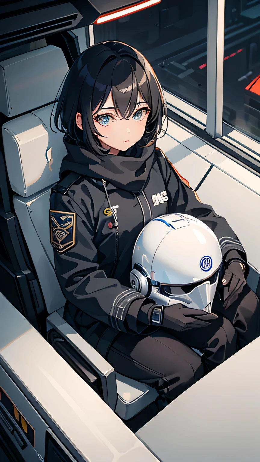 (1woman,Charming Mech pilot,masterpiece,8K,bust,Best quality),Wearing a Star Wars-style jacket,((Short gray hair,Black helmet,Gray scarf,Scars on the face,Mech pilot)),Sitting in a small manned mecha,Perfect eyes,perfect pupils,Oil painting style,Thick coating,Thick lines,16k, Ultra HD, Retina, masterpiece, precise, Anatomically correct, best quality, high quality, Textured Skin,Correct finger,The right palm