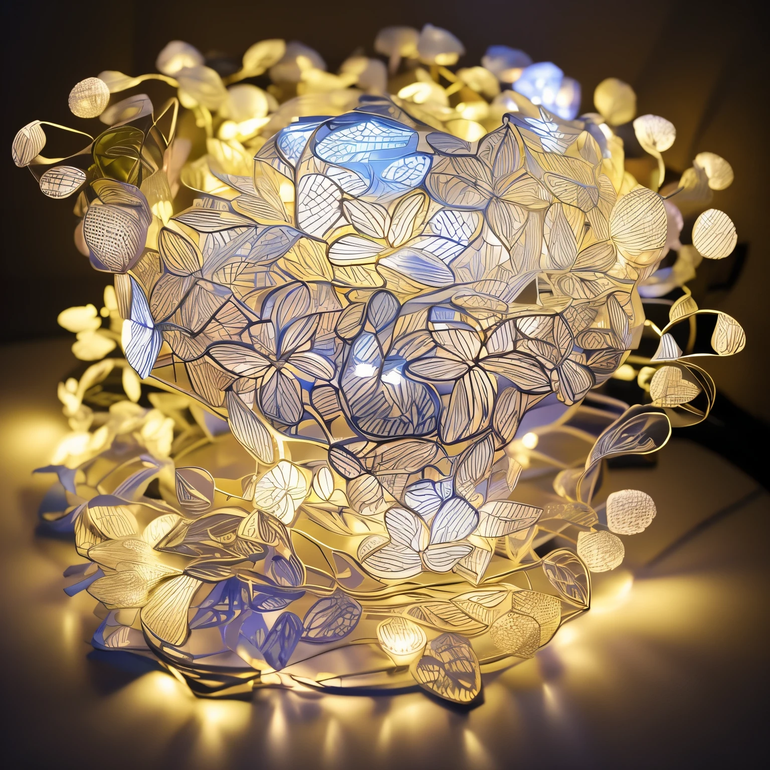 best quality, super fine, 16k, incredibly absurdres, extremely detailed, delicate and dynamic, fiber lights, illumination lights, 4-division, metal plating, pastel color, monochrome, colorful, transparent, semi-transparent, iridescent diagram