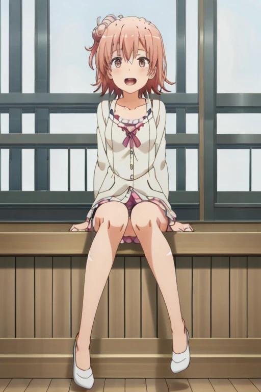 ((highest quality)), ((masterpiece)), (be familiar with), Perfect Face, indoor, Bedroom, Watching the audience,
One woman, Yuigahama Yui,
Open Mouth, Ecstatic expression, blush, smile,
Small breasts, Flat Chest, Young Girl, , , Girl,
Short Hair, Salmon-colored hair, Salmon-colored eyes, Side Pony,
Leg spread,