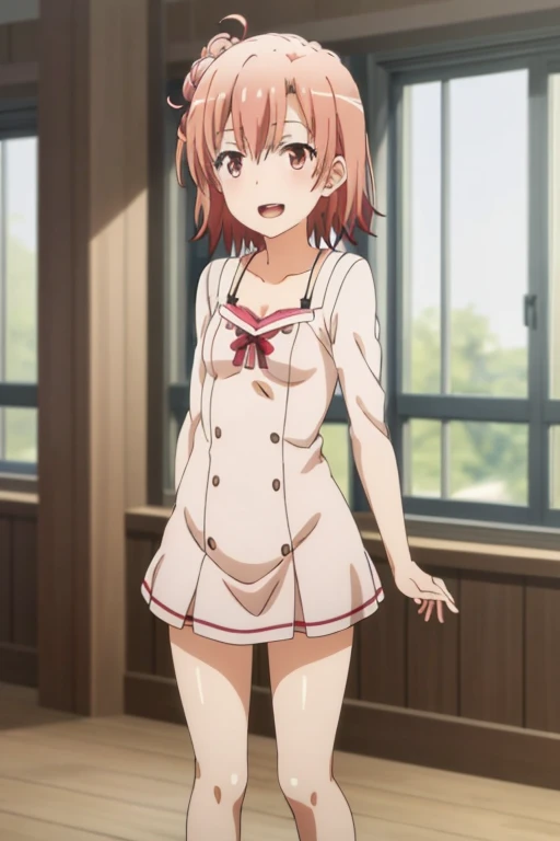 ((highest quality)), ((masterpiece)), (be familiar with), Perfect Face, indoor, Bedroom, Watching the audience,
One woman, Yuigahama Yui,
Open Mouth, Ecstatic expression, blush, smile,
Small breasts, Flat Chest, Young Girl, , , Girl,
Short Hair, Salmon-colored hair, Salmon-colored eyes, Side Pony,
Leg spread,