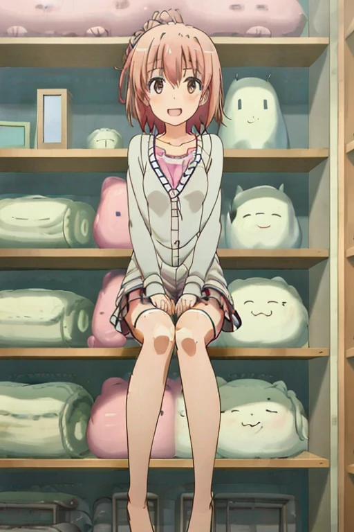 ((highest quality)), ((masterpiece)), (be familiar with), Perfect Face, indoor, Bedroom, Watching the audience,
One woman, Yuigahama Yui,
Open Mouth, Ecstatic expression, blush, smile,
Small breasts, Flat Chest, Young Girl, , , Girl,
Short Hair, Salmon-colored hair, Salmon-colored eyes, Side Pony,
Leg spread,