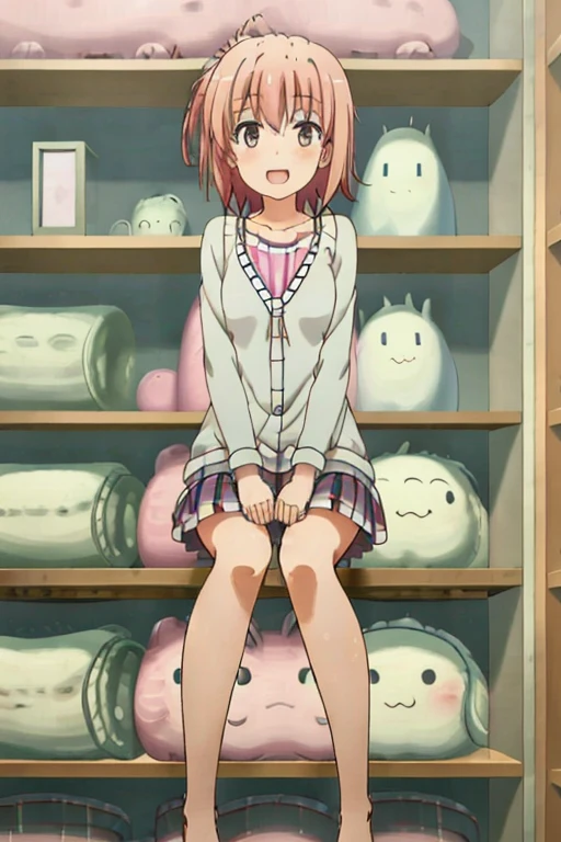 ((highest quality)), ((masterpiece)), (be familiar with), Perfect Face, indoor, Bedroom, Watching the audience,
One woman, Yuigahama Yui,
Open Mouth, Ecstatic expression, blush, smile,
Small breasts, Flat Chest, Young Girl, , , Girl,
Short Hair, Salmon-colored hair, Salmon-colored eyes, Side Pony,
Leg spread,