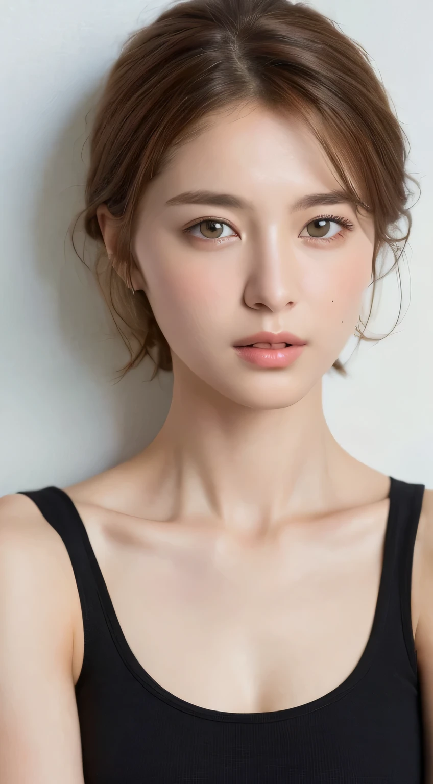 ((highest quality, 8k, masterpiece :1.3)), One girl, Beautiful woman with slim abdominal muscles :1.3, (Random Hairstyles :1.2), Oversized tank top :1.2, Highly detailed face, Fine grain, double eyelid, Underarm