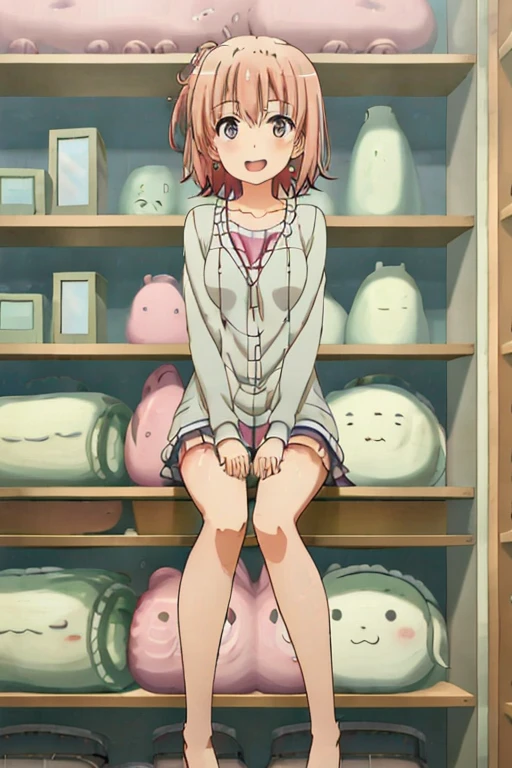 ((highest quality)), ((masterpiece)), (be familiar with), Perfect Face, indoor, Bedroom, Watching the audience,
One woman, Yuigahama Yui,
Open Mouth, Ecstatic expression, blush, smile,
Small breasts, Flat Chest, Young Girl, , , Girl,
Short Hair, Salmon-colored hair, Salmon-colored eyes, Side Pony,
Leg spread,