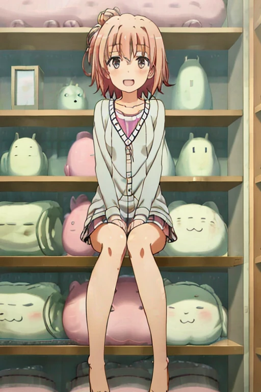 ((highest quality)), ((masterpiece)), (be familiar with), Perfect Face, indoor, Bedroom, Watching the audience,
One woman, Yuigahama Yui,
Open Mouth, Ecstatic expression, blush, smile,
Small breasts, Flat Chest, Young Girl, , , Girl,
Short Hair, Salmon-colored hair, Salmon-colored eyes, Side Pony,
Leg spread,