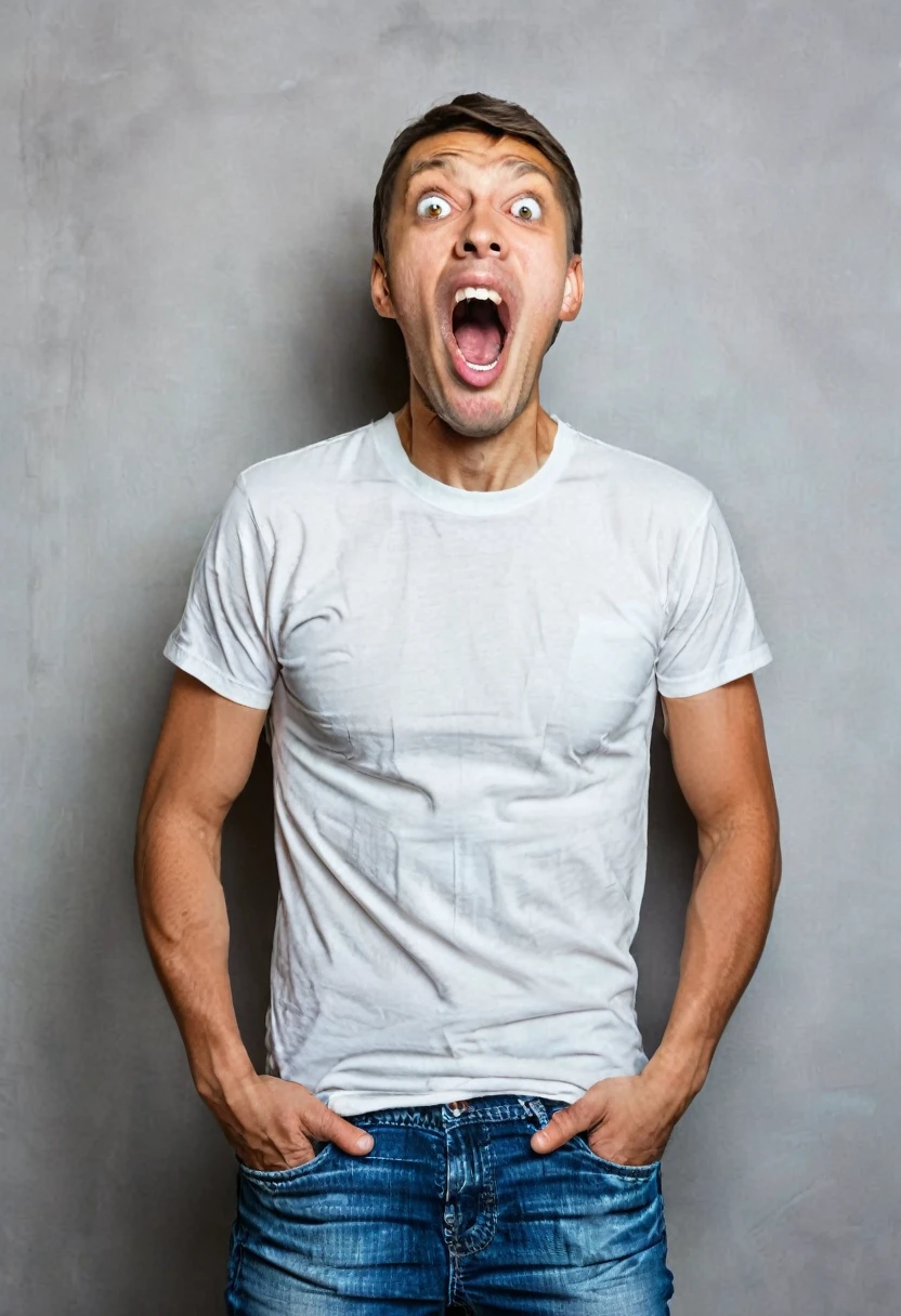 man with facial expression of astonishment, mouth open