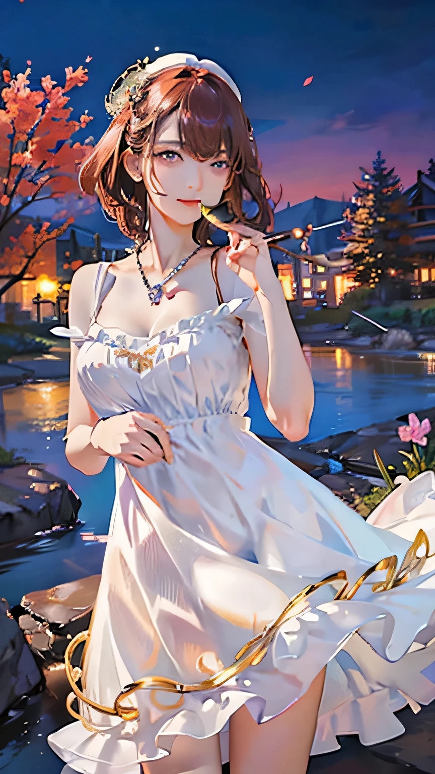 (highest quality, High resolution), Glowing Eyes, Delicate facial features, Vibrant colors, Dreamy atmosphere, Fantasy Theme, Floral Background, Graceful Movement, Detailed clothing, loose fitting dress, Elegant fashion, Magic lighting, Mysterious Aura, Heavenly Beauty, Magic thread, Whimsical elements,Big Breasts、Red attire、Colorful costumes、lingerie、Purple outfit