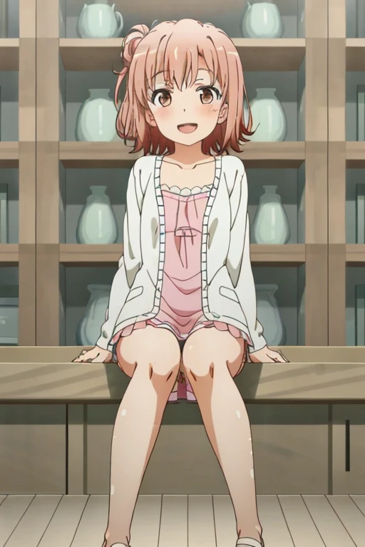 ((highest quality)), ((masterpiece)), (be familiar with), Perfect Face, indoor, Bedroom, Watching the audience,
One woman, Yuigahama Yui,
Open Mouth, Ecstatic expression, blush, smile,
Small breasts, Flat Chest, Young Girl, , , Girl,
Short Hair, Salmon-colored hair, Salmon-colored eyes, Side Pony,
Leg spread,