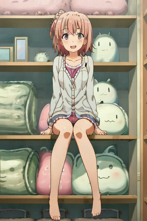 ((highest quality)), ((masterpiece)), (be familiar with), Perfect Face, indoor, Bedroom, Watching the audience,
One woman, Yuigahama Yui,
Open Mouth, Ecstatic expression, blush, smile,
Small breasts, Flat Chest, Young Girl, , , Girl,
Short Hair, Salmon-colored hair, Salmon-colored eyes, Side Pony,
Leg spread,