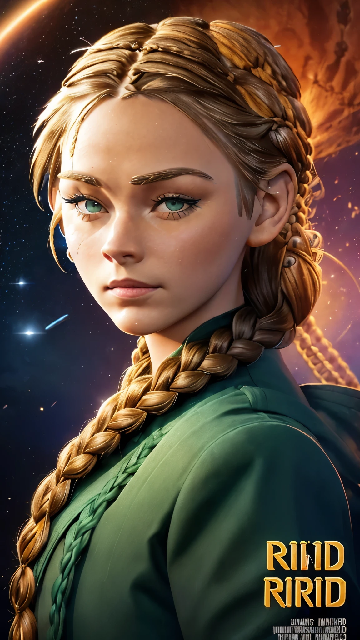 Movie Poster,((Braid Hairstyle : 1.5)),Anime Reference 86 ,Science Fiction,Sci-Fi,Movies,War Action Movies,Space,Atmosphere,Sky,Battleship,Multiple Characters,Women,Adults,Green Eyes,Black Hair,(Pia bangs hairstyle) : 1.8 ),(Red Glasses),General Uniform,White Commander Uniform,Realistic Face Details,Realism,3D Face,