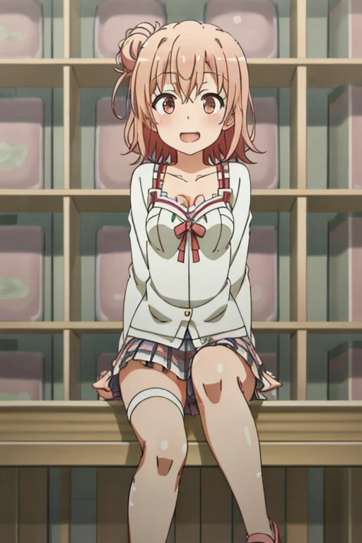((highest quality)), ((masterpiece)), (be familiar with), Perfect Face, indoor, Bedroom, Watching the audience,
One woman, Yuigahama Yui,
Open Mouth, Ecstatic expression, blush, smile,
Small breasts, Flat Chest, Young Girl, , , Girl,
Short Hair, Salmon-colored hair, Salmon-colored eyes, Side Pony,
Leg spread,