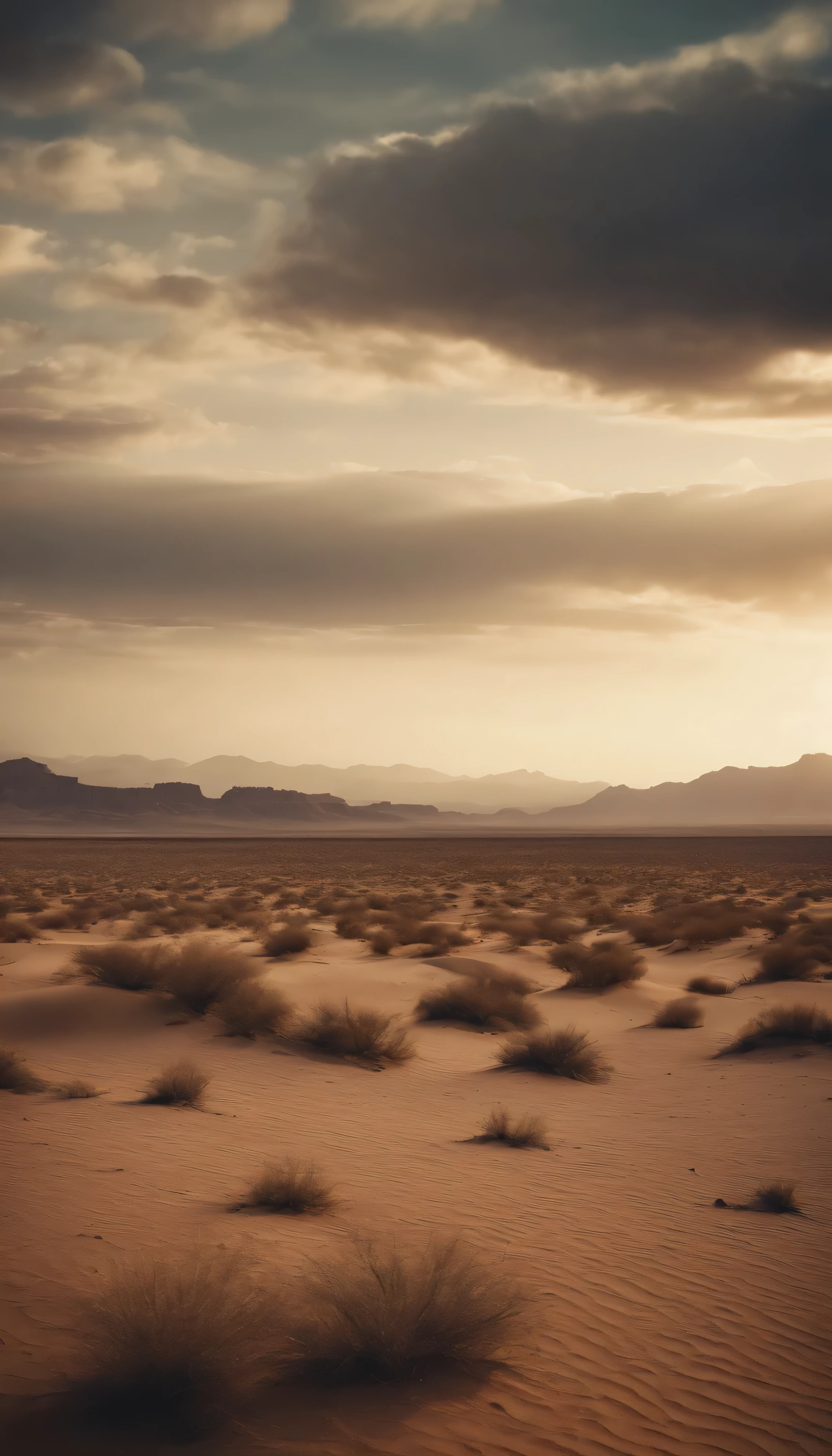 Desert landscape, post atomic 1950 style, fallout, low pont of view