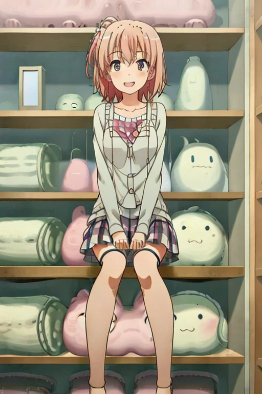 ((highest quality)), ((masterpiece)), (be familiar with), Perfect Face, indoor, Bedroom, Watching the audience,
One woman, Yuigahama Yui,
Open Mouth, Ecstatic expression, blush, smile,
Small breasts, Flat Chest, Young Girl, , , Girl,
Short Hair, Salmon-colored hair, Salmon-colored eyes, Side Pony,
Leg spread,