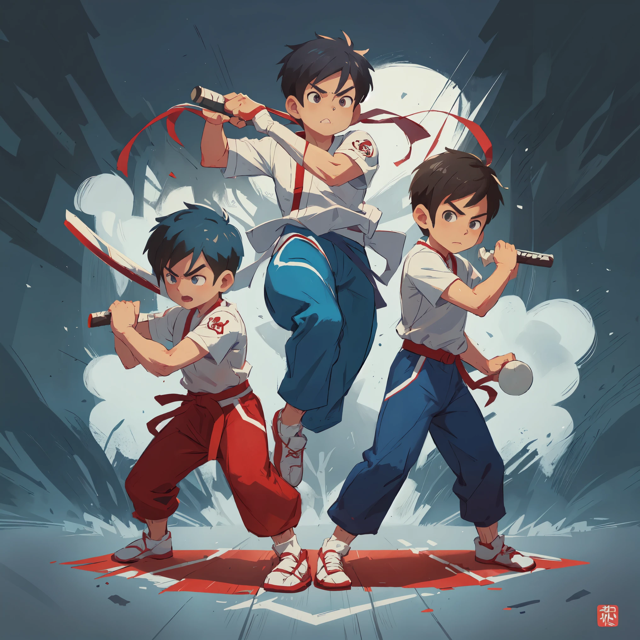 cartoon taekwondo boy with blue belt and red pants, taekwondo pose, fighting game character, martial art pose, merged character, taekwondo outfit, taekwondo, fighting stance, anime style character, inspired by Kanbun Master, doing martial arts, katana zero video game character, official character illustration, inspired by Gatōken Shunshi, game character, martial arts