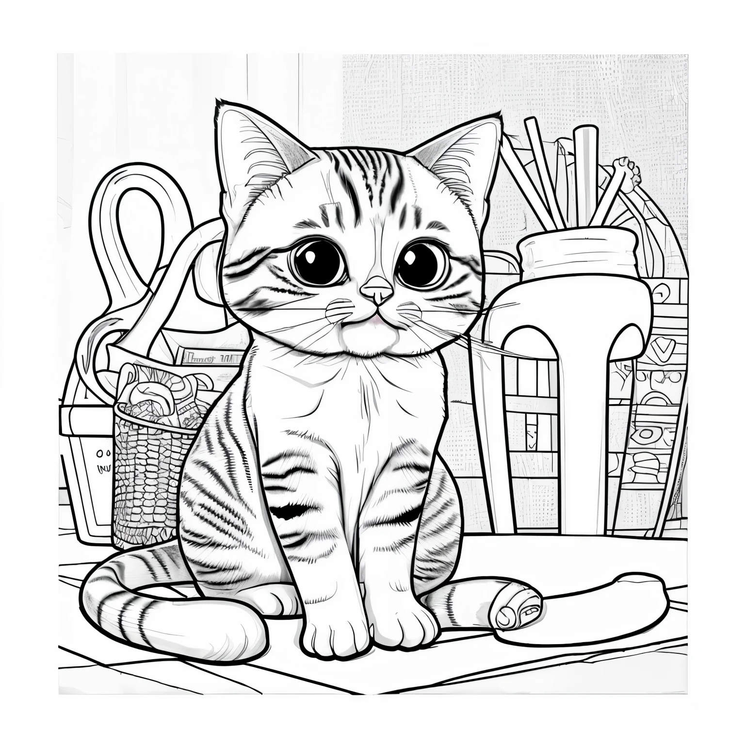 Coloring book, one cute cat, no color