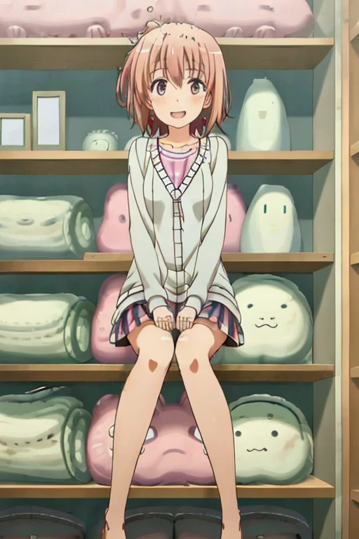 ((highest quality)), ((masterpiece)), (be familiar with), Perfect Face, indoor, Bedroom, Watching the audience,
One woman, Yuigahama Yui,
Open Mouth, Ecstatic expression, blush, smile,
Small breasts, Flat Chest, Young Girl, , , Girl,
Short Hair, Salmon-colored hair, Salmon-colored eyes, Side Pony,
Leg spread,