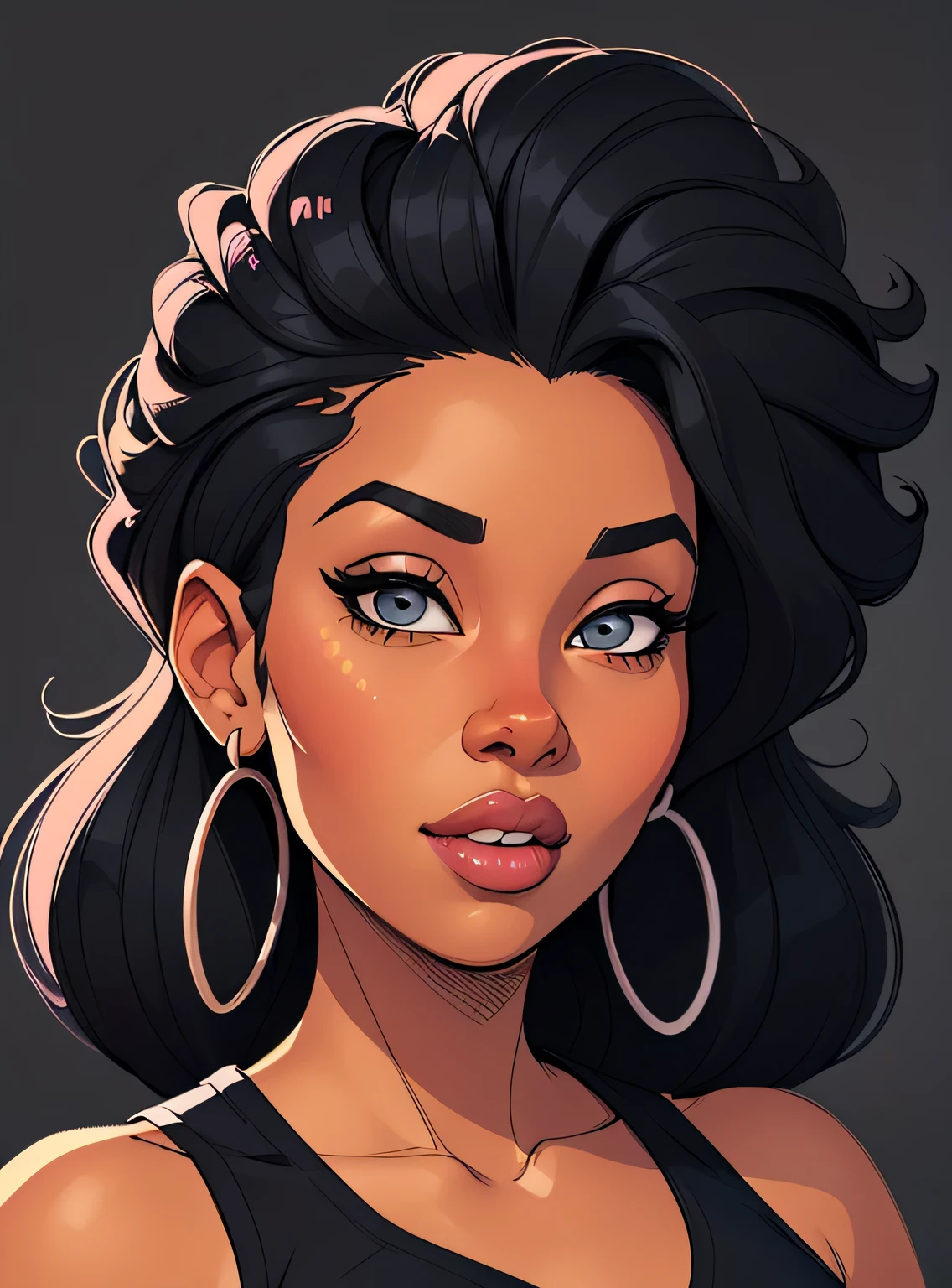 (cartoon style:1.2), Cartoon image of a woman with big african hair, Super cute funky black girl, Cartoon style illustration, Cartoon Art Style, Cartoon Art Style, Digital illustration style, Highly detailed character design, cute detailed digital art, City Girl Fan Art, Portrait Character Design, beautiful digital illustration, high quality portrait, Comic art, Africa, Character Design Portrait, dark grey background