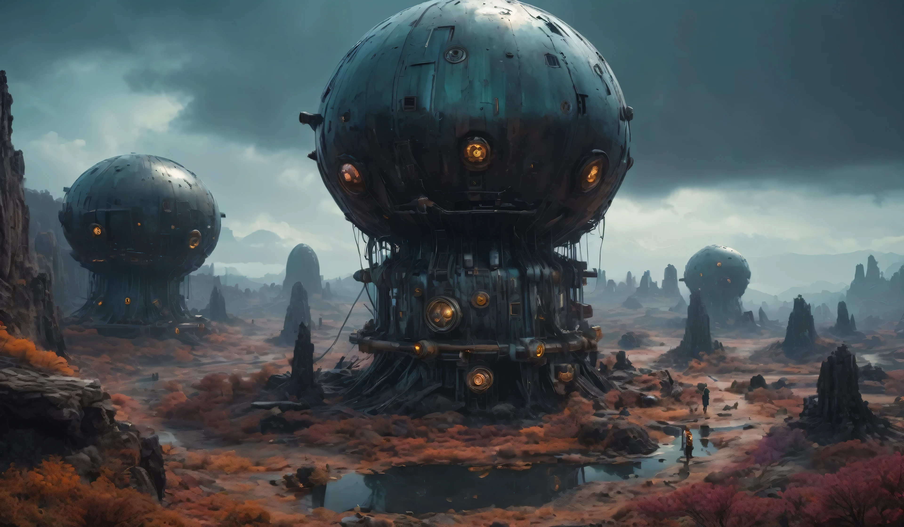 The Old World The Post-Nuclear War World,A complex and intricate very old clockwork mechanical obsidian alien, (Complex mechanical details, Ground level shot, Polished metal, Science fiction, Futuristic, Realistic, Cinematic, Surreal, Ultra-detailed, Splash art, Exquisitely crafted, Color Depth, Colorful background, a masterpiece, 8k resolution, Dark fantasy concept art, Dynamic Lighting,Art Station, Deep Color, Volumetric lighting,Total body length,Quartz Lepidolite Baby Girl in National Costume,Pretty face,Full Body Shot,Ominous landscape,Fluorite Chrysocolla Atmosphere,art：simon stålenhag,Nicola Samori,Wangechi Mutu,prime color,Very detailed,masterpiece,Intricate details,Faded,eyes Very detailed, Eye for detail,4K resolution,born, Nikon Z9,Scary Town,Total body length,Stone Forest in Yunnan, China,Very detailedな,Dark and spooky atmosphere, Spiritual Being, Hauntingly beautiful, Ghostly figures, Swirling Mist, Supernatural existence, The devil&#39;s essence, Shadow-like shape, Spooky whispers, Ominous Aura, Eerie pale skin, Dark and twisted branches, Flickering candle light, Spooky elements, Mysterious and enigmatic, spectrum appearance, Gothic art style, Fascinating, Spectral range, Hauntingly depressing, Otherworldly beauty, Mysterious glow, So unforgettable that I can&#39;t forget it, A chilling atmosphere, Spooky and ominous lighting,Impressionism，Starlight Color，The ethereal atmosphere of a fantastic ruin，Otherworldly charm，Mysterious Aura，Glowing Flower，Floating Petalajestic vines，Glowing leaves，With a calm expression，Intricate details，exquisite features，Petals in her hair，Sky Light，Harmonious color energy，Unreal atmosphere，Great cleavage，Sublime Art，Vivid colors，Fascinating creative postwar，Maritime City，Science and technology sense，City of the Future，Spacecraft wreckage，There are huge ships in the ocean，Beautiful woman overlooking an abandoned city

