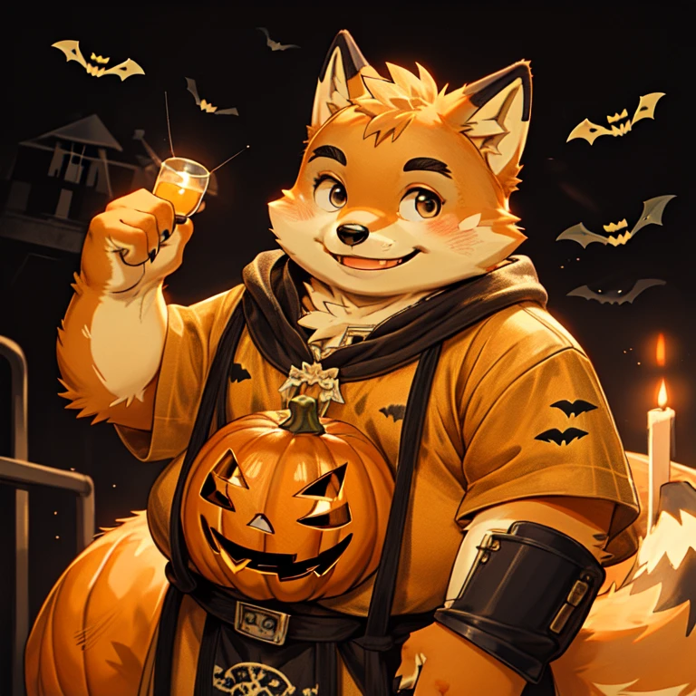 New Jersey 5 Furry，fox，Personal portrait,Exquisite，Chubby，Orange plush fur，Cute face，Black eyebrows，child，Halloween attire，Smile