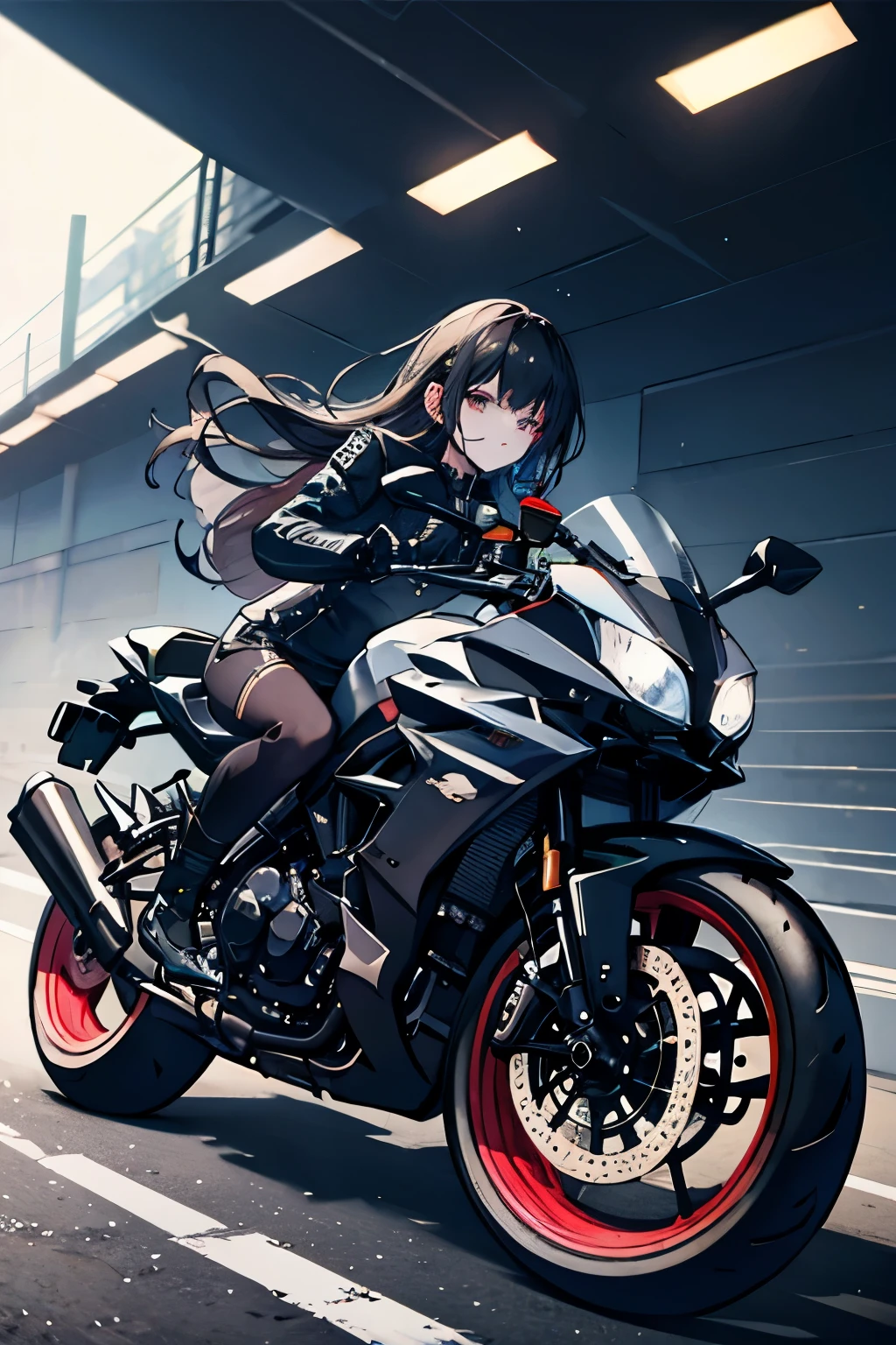 Riding a black motorcycle
